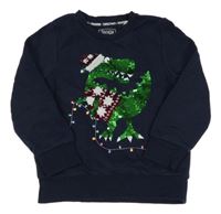 Tmavomodrá mikina s dinosaurem z flitrů C&A