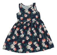 Tmavomodré šaty s růžemi H&M