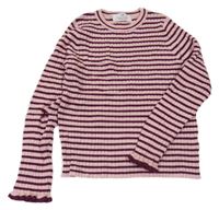 Světlerůžovo-vínový pruhovaný žebrovaný svetr H&M