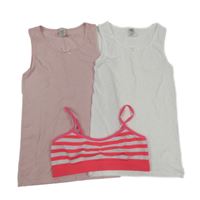 3Set - 2x - Puntíkatá košilka s mašličkou - světerůžová, bílá YIGGA + 1x - křiklavě růžovo/bílá pruhovaná lambáa