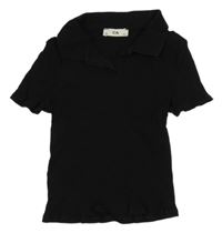 Černé žebrované polo crop tričko C&A