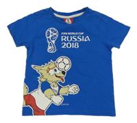 Modré triko s pejskem a nápisy 
