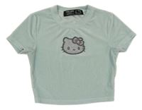 Světlezelené sametové crop tričko s Kitty z kamínků 