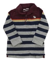 Šedo-tmavomodro-vínové pruhované polo triko Next
