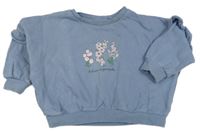 Modrošedá oversize mikina s kytičkami a volánky Matalan