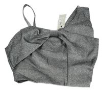 Nové - stříbrno-černý crop top s mašlí River Island