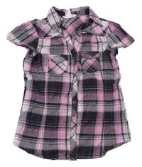 Růžovo-černá kostkovaná halenka s kapsami H&M