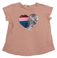 Růžové tričko se srdcem z flitrů H&M