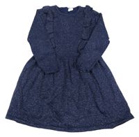 Tmavomodré svetrové třpytivé šaty s volánky H&M