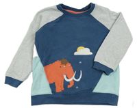 Tmavomodro-mentolovo-světlešedá/melírovaná mikina s mamutem frugi