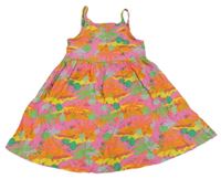 Neonově růžovo-barevné bavlněné šaty s listy a palmami Primark