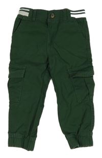 Tmavozelené plátěné cargo cuff kalhoty s úpletovým pasem So Cute