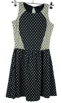 Dámské tmavomodro-smetanové puntíkované pletené šaty River Island 