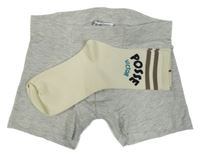 2set - Šedé boxerky + smetanové ponožky s nápisem