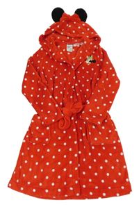 Červený puntíkatý chlupatý župan s kapucí - Minnie H&M
