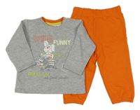 2set - Šedá mikina se zvířátky + oranžové tepláky Ergee
