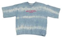 Světlemodro-bílá batikovaná crop mikina s nápisy PRIMARK