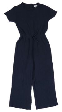 Tmavomodrý strukturovaný culottes kalhotový overal L&D