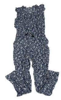 Tmavomodrý květovaný lehký kalhotový overal H&M