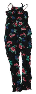Růžový lehký kalhotový květovaný overal Primark