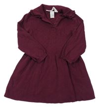 Tmavovínové pletené šaty s perforovaným vzorem a límečkem H&M