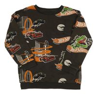Tmavohnědá mikina s auty - Hot Wheels Tu