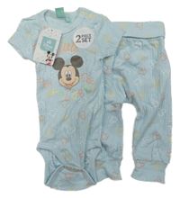 Nové - 2set - světlemodré žebrované body s Mickeym + tepláky Disney