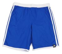 Cobaltově modré sportovní kraťasy s pruhy vel. 176 Adidas