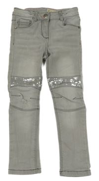 Šedé skinny fit rifle s flitry lupilu
