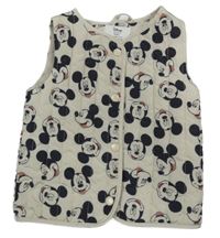 Světlebéžová prošívaná šusťáková zateplená vesta s Mickey PRIMARK