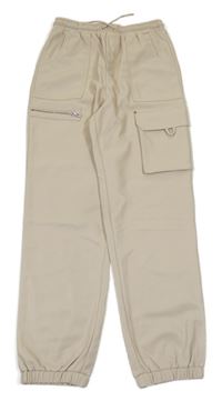 Béžové koženkové cargo cuff kalhoty River Island