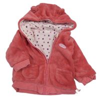 Růžová chlupatá propínací podšitá mikina  s kapucí Twins
