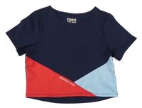 Tmavomodro-červeno-světlemodré sportovní crop tričko TCM