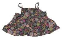 Antracitovo-barevný květovaný crop top s knoflíky Dopodopo