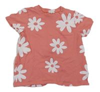 Lososové tričko s bílými květy H&M