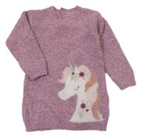 Růžovo-lila melírované svetrové šaty s jednorožcem Primark