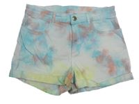 Tyrkysovo-růžovo-bílé batikované riflové kraťasy H&M