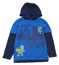 Safírovo-tmavomodré triko s dinosaury a kapucí Kids