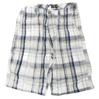 Bílo-modro-šedo-žluté kostkované plátěné kraťasy H&M