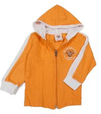 Oranžovo-bílá fotbalová propínací mikina se znakem a kapucí 