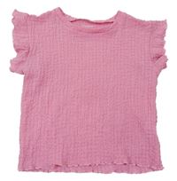 Růžové mačkané crop tričko s volánky PRIMARK