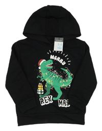 Nové - černá teplá mikina s dinosaurem s vánočním motivem a kapucí PRIMARK