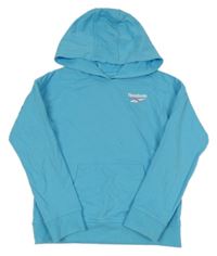 Světlemodrá mikina s logem a nápisy a kapucí Reebok