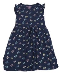 Tmavomodré bavlněné šaty s motýlky Pocopiano