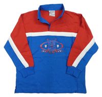 Modro-červeno-bílé polo mikinotriko s nápisem