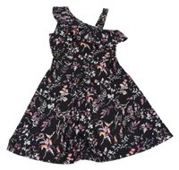 Černé květované šaty s volánem H&M