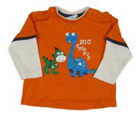 Oranžovo-bílé triko s dinosaury Topomini