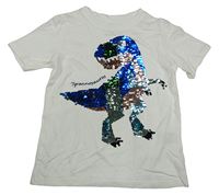 Bílé tričko s dinosaurem z překlápěcích flitrů H&M