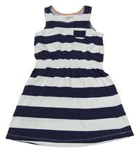 Tmavomodro-bílé pruhované bavlněné šaty s kapsou H&M