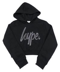 Černá crop mikina s logem z kamínků a kapucí Hype